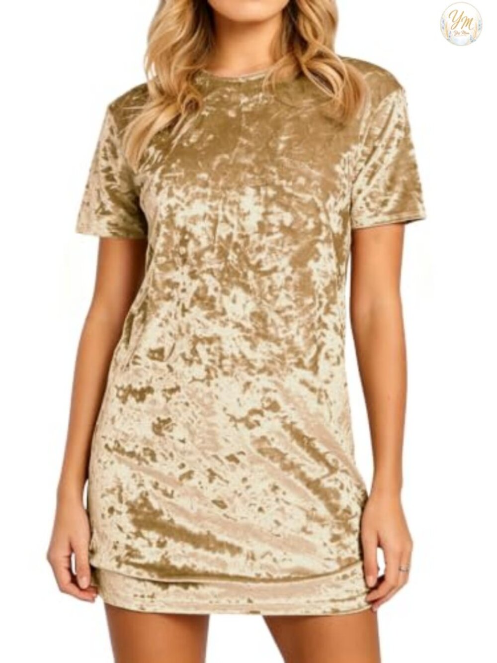 R.Vivimos Crushed Velvet Short Sleeve Mini T-Shirt Dress